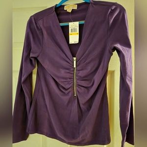 MICHAEL KORS Purple Long Sleeve 1/2 Zip Pucker Front Top ~ Women's Size medium